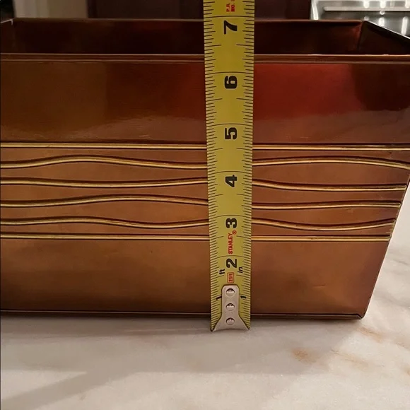 Vtg Hued Metal Copper Gold Color Bin Harry & David Gift Container Organizer Box - Picture 7 of 10